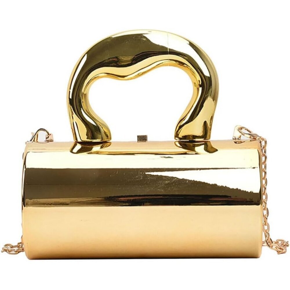 Women's Gold Acrylic Push Lock Elegant Evening Wedding Cocktail Party Clutch